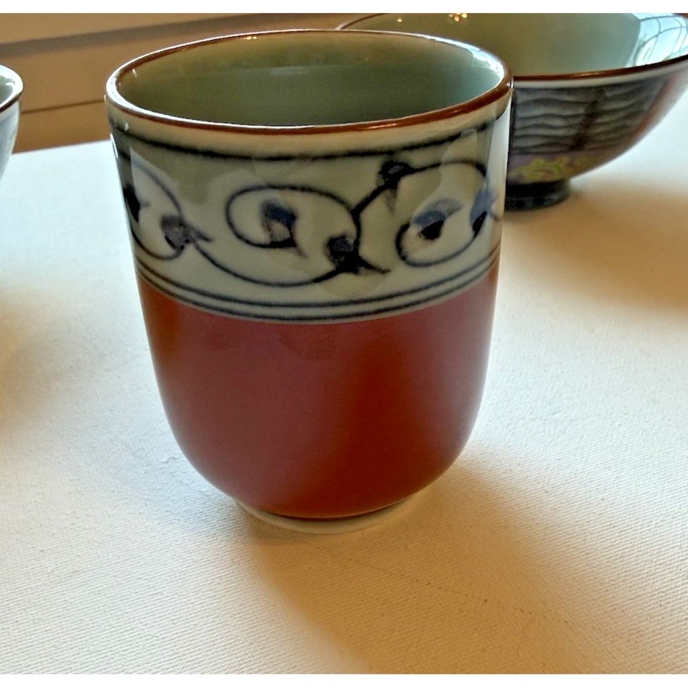 Yunomi Tea Cup & Rice Bowl Set VTG Arita Ware Orchid Kiln 10 Pc Japan Signed - Picture 4 of 16